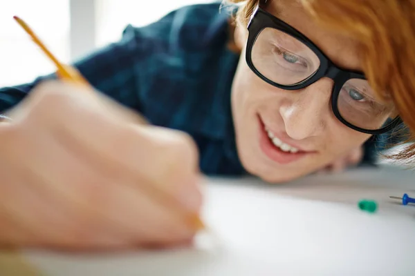 Closeup Portrait Young Creative Red Haired Man Wearing Beanie Hat — Stock Photo, Image