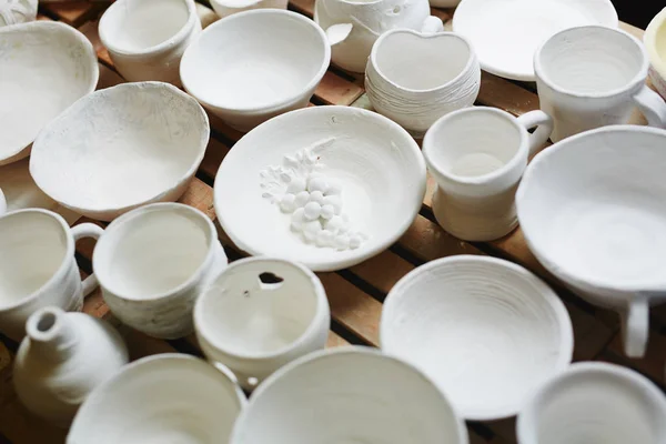 Collection White Earthenware Potter Workshop — Stock Photo, Image