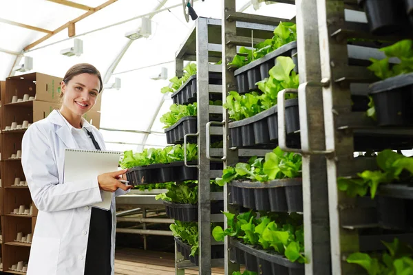 Joven Experto Agrícola Bata Blanca Que Estudia Las Características Nuevos —  Fotos de Stock