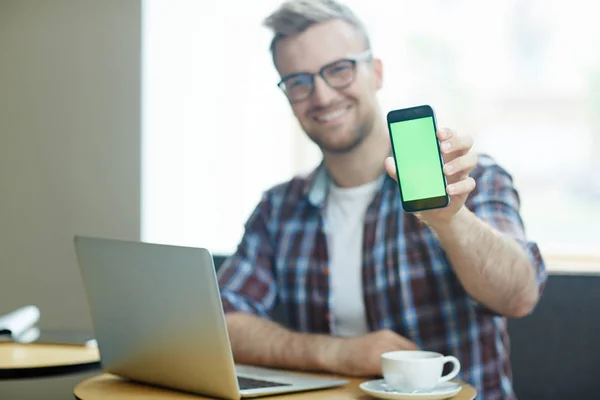 Affärsman Informationsutbyte Pekskärm Smartphone — Stockfoto