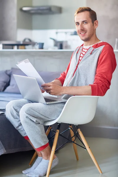 Contemporary Student Papers Laptop Taking Remote Course Learning Home — Stock Photo, Image