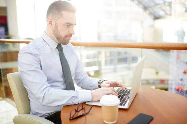 Seriöser Ökonom Konzentriert Sich Auf Netzwerk — Stockfoto