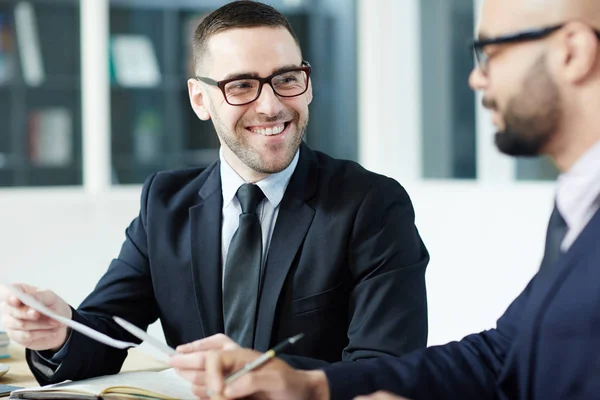 Happy Employer Looking Business Partner Talk — Stock Photo, Image