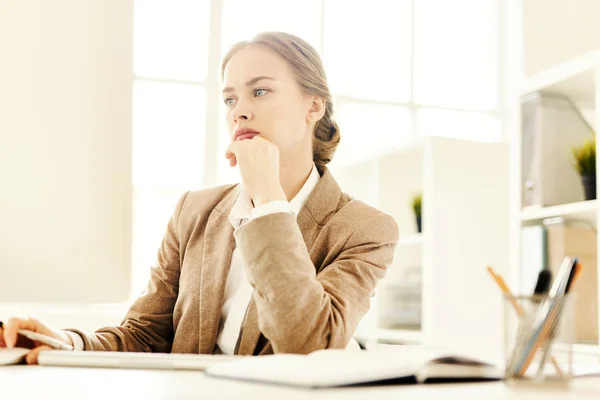 Pensive Accountant Looking Online Financial Information — Stock Photo, Image