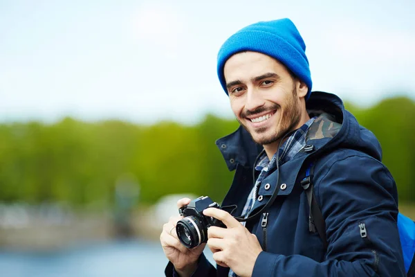 Young Modern Blogger Photocamera — Stock Photo, Image