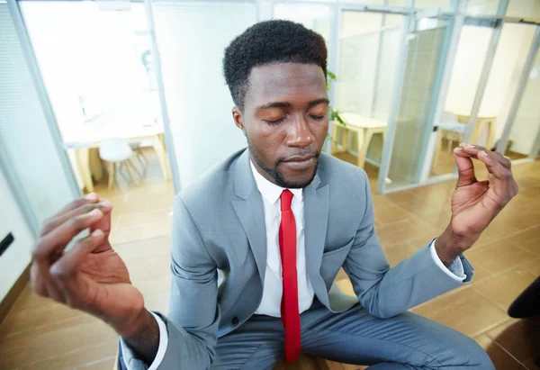 Businessman Taking Energy Further Work Practicing Yoga Office — Stock Photo, Image