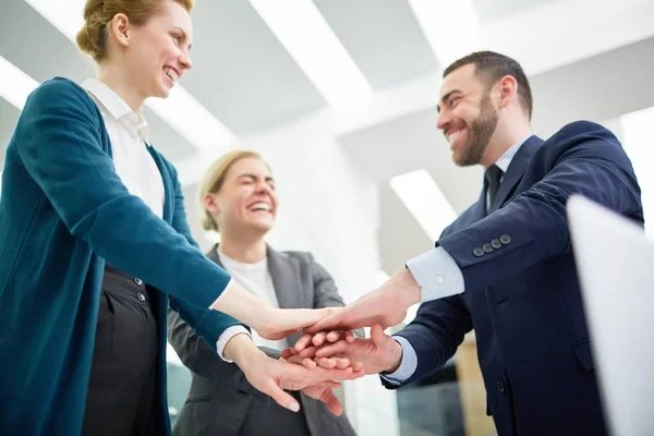 Equipo Negocios Exitoso Manteniendo Sus Palmas Una Encima Otra — Foto de Stock