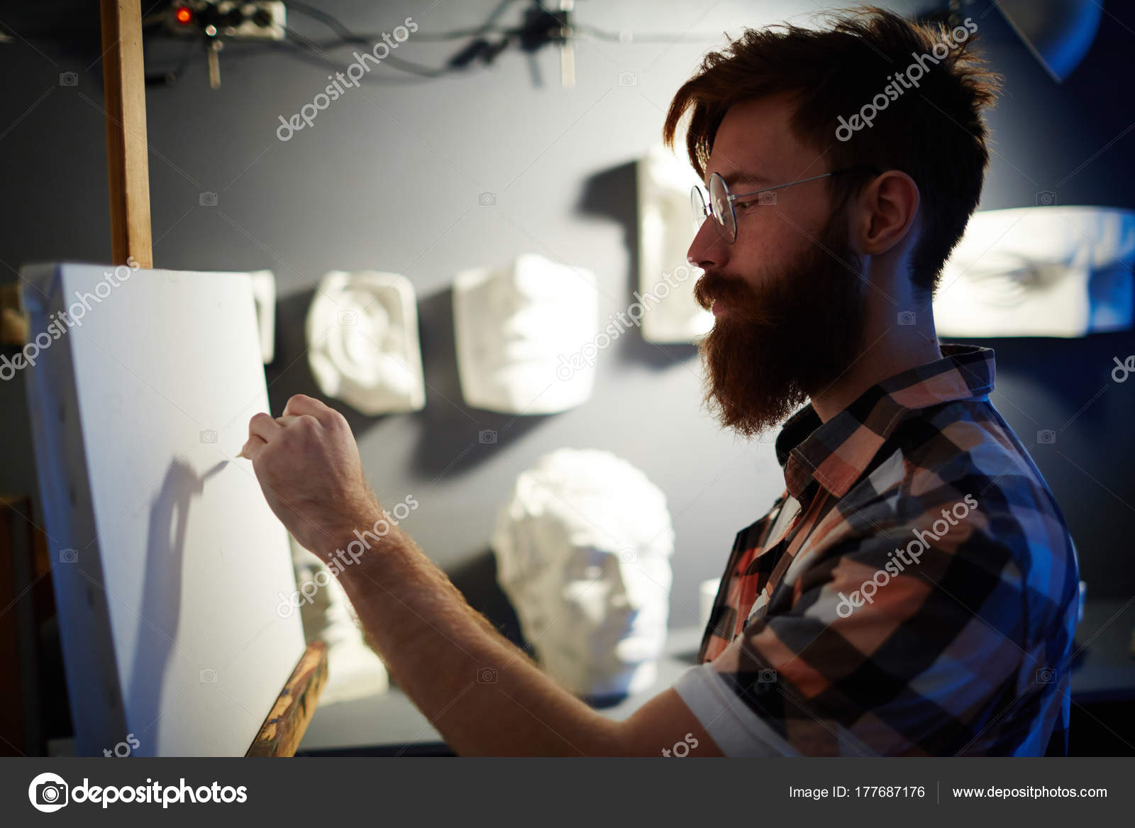 Portrait Inspired Young Red Haired Man Drawing First Lines Picture