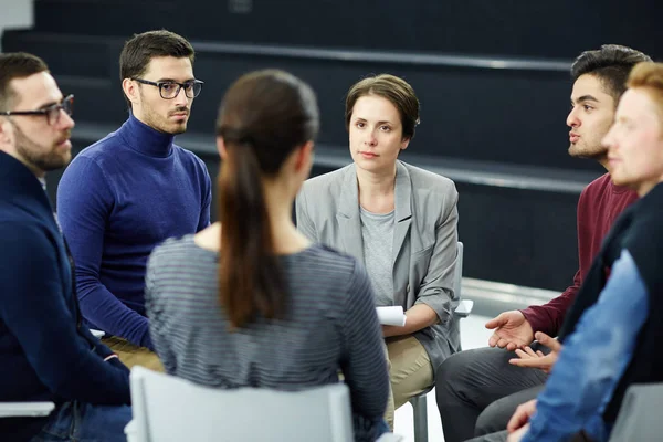 Group Students Sharing Problems Psychological Session — Stock Photo, Image