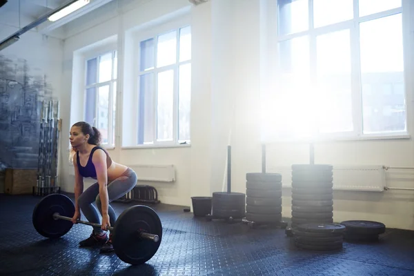 Breitbild Porträt Einer Jungen Frau Die Während Des Trainings Der — Stockfoto