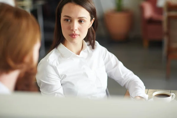 Serious Employer Listening One Applicants — Stock Photo, Image