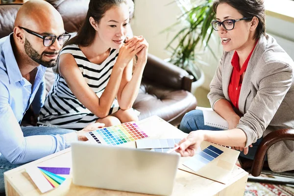 Diseñadora Interiores Mediana Edad Que Comparte Ideas Con Sus Clientes — Foto de Stock