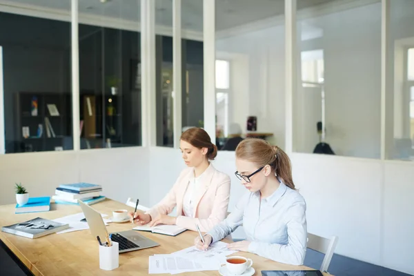 Jeunes Économistes Accomplissant Une Tâche Écrite — Photo