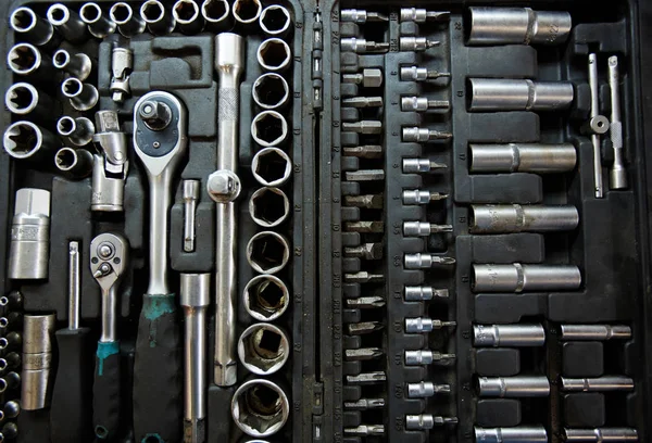 Kit of details and hand-tools for car troubleshooting