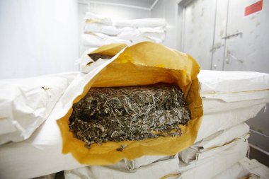 Preslenmiş ve paketlenmiş kuru deniz yosunu deniz ürünleri tesisi ile açık paket