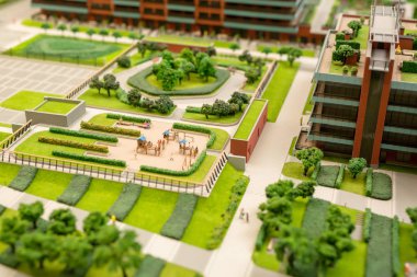 Yeşil park, oyun alanı ve evleri ile kentsel çevre düzeni