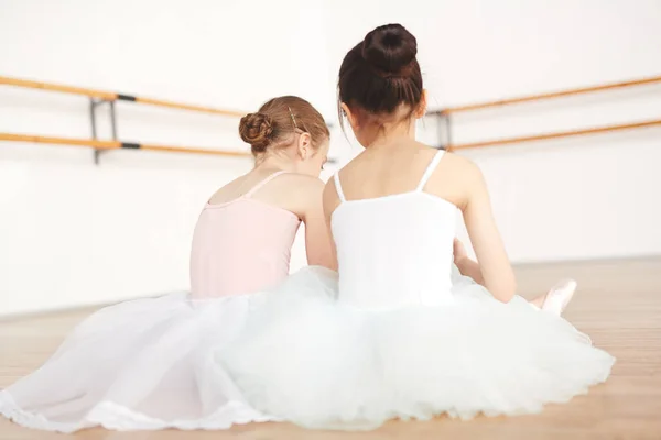 Rear View Little Ballerinas Having Rest Floor Classes Dancing — Stock Photo, Image