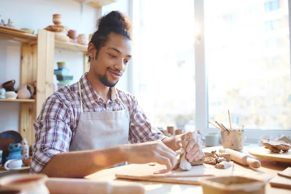 Young Artisan Making Creative Toys Clay Sale His Workshop — Stock Photo, Image