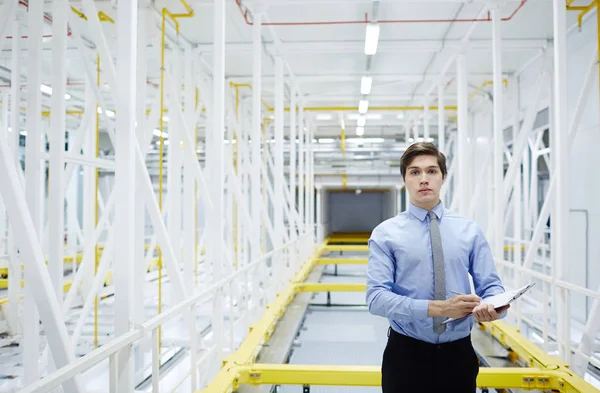 Young Support Engineer Making Notes Technical Document Repairing Mining Farm — Stock Photo, Image