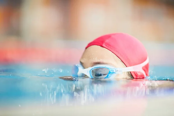 Top Van Menselijk Hoofd Zwemkleding Zien Tijdens Opleiding Water — Stockfoto