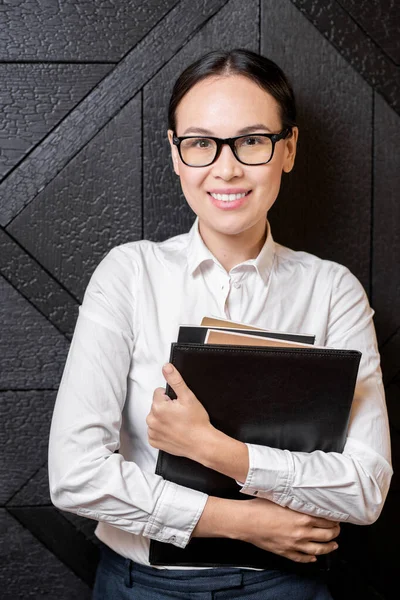 Glücklicher Junger Erfolgreicher Schüler Oder Lehrer Brille Und Weißem Hemd — Stockfoto