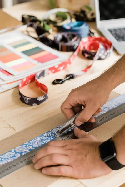 Hands Young Creative Designer Using Handtools While Preparing Decorative Workpieces — ストック写真