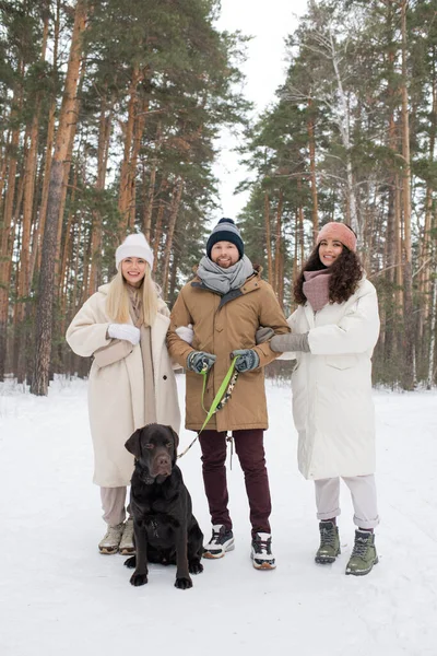 Vertikal Grupp Skott Ung Man Två Charmiga Kvinnor Som Står — Stockfoto