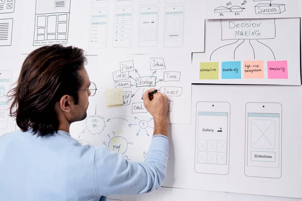 Horizontal Shot Young Caucasian Man Doing Planning His Work New — Stock Photo, Image