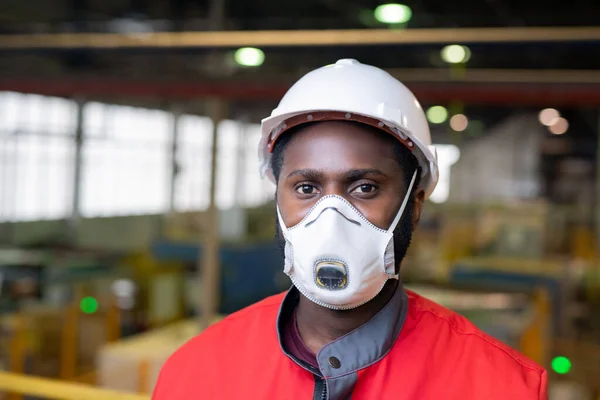 Horizontal Head Shoulders Portrait Unrecognizable Black Male Factory Engineer Wearing — Stockfoto