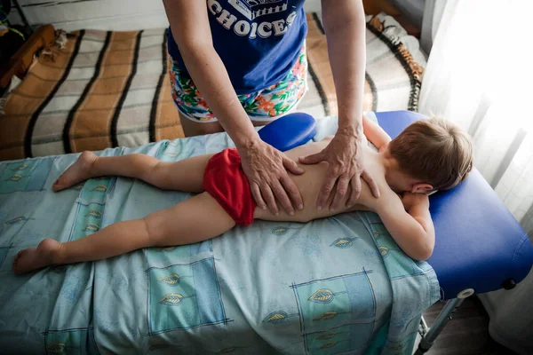Doctor Osteopath Massage Therapist Doing Massage Little Boy Hands Massage — Stock Photo, Image