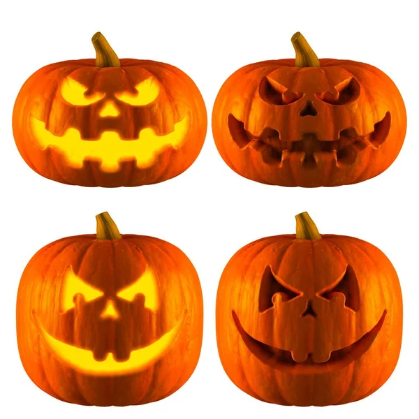 Jack O Lantern veya Halloween balkabağı kafa ile 2 farkı türü, kötü gülümsemek izole beyaz arka plan. 3D render.