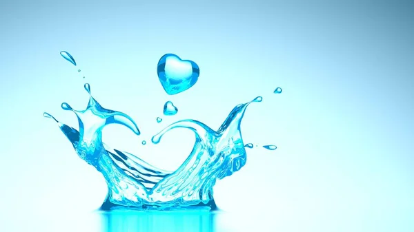 青白のグラデーションの背景 のレンダリングにバレンタインデーの明確な水ドロップ ハート — ストック写真