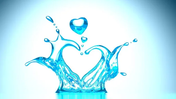 Walentynki Czystą Wodą Kropla Kształcie Serca Niebiesko Białe Tło Gradientu — Zdjęcie stockowe