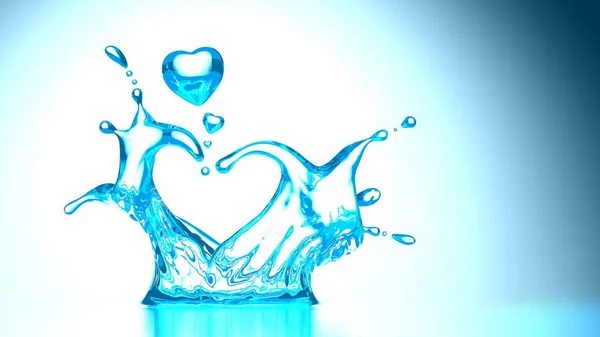 Den Svatého Valentýna Čistou Vodou Drop Tvar Srdce Modré Bílém — Stock fotografie
