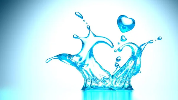 Walentynki Czystą Wodą Kropla Kształcie Serca Niebiesko Białe Tło Gradientu — Zdjęcie stockowe