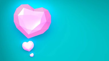 Plastik kalp nesneleri soldaki mavi zemin üzerinde yatıyordu. 3D Rendered.