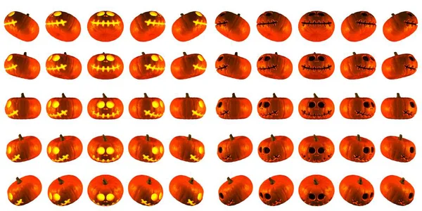 Jack O Lantern veya Halloween kabak kafatası gülümseme yüzey stili ile 25 fark izole beyaz arka plan açı. 3D Rendered.