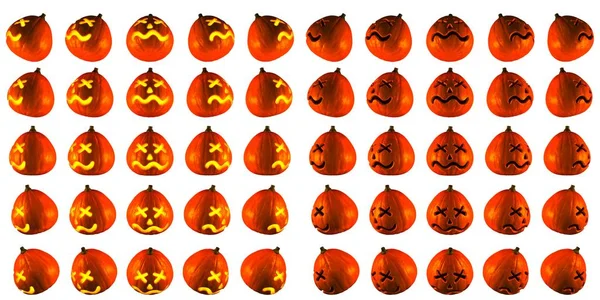 Jack O Lantern ya da Cadılar Bayramı Balkabağı üzgün yüz tarzı ile 25 fark izole beyaz arka plan açı. 3D Rendered.