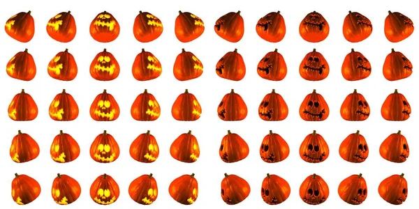 Jack O Lantern veya Halloween kabak ürkütücü yüzey stili ile 25 fark izole beyaz arka plan açı. 3D Rendered.