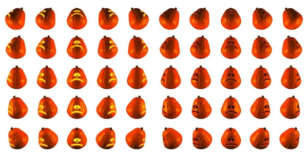 Jack O Lantern ya da Cadılar Bayramı Balkabağı üzgün yüz yüzey stili ile 25 fark izole beyaz arka plan açı. 3D Rendered.