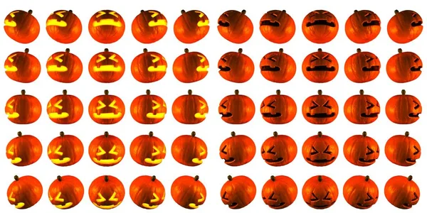 Jack O Lantern veya Halloween kabak yüzey stili ile 25 fark ağlıyor izole beyaz arka plan açı. 3D Rendered.