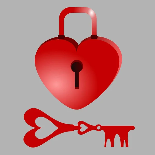 Hartvormige hangslot en sleutel. Achtergrond van Valentijnsdag. Vectorillustratie. — Stockvector