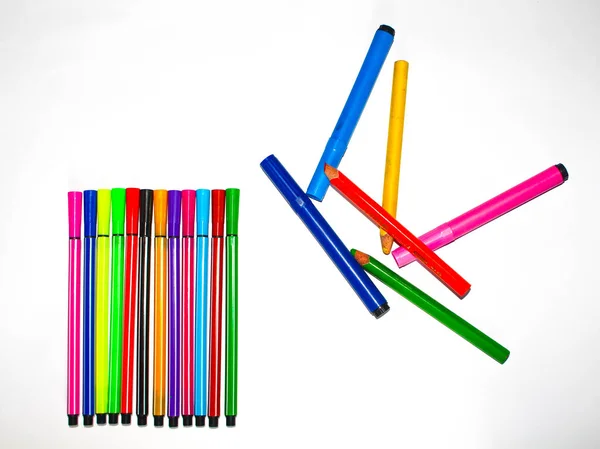 Colorful markers on white background. Colorful marker on isolated background. Bright marker and empty space for your design or installation