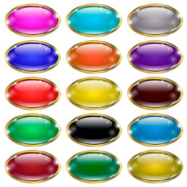 Cam oval düğmeler, altın bir çerçeve kümesi. İllüstrasyon vektör