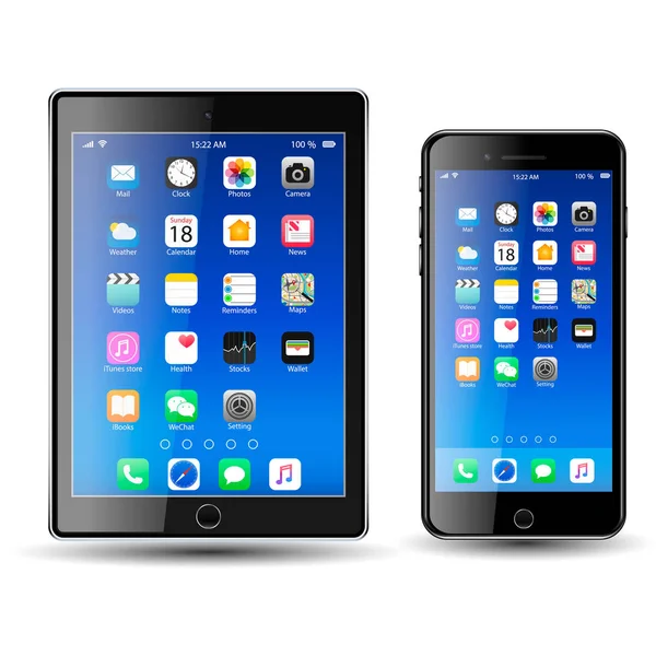 Мбаппе и мобильный телефон с Icons, синий экран Лицензионные Стоковые Иллюстрации