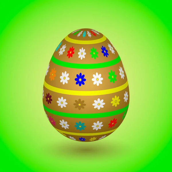 Golden Easter Egg with colorful flowers. — Stock Vector