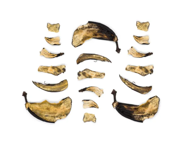 Decaying Bananenschijfjes Tegen Witte Achtergrond — Stockfoto