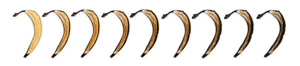 Fatias Banana Decomposição Contra Fundo Branco — Fotografia de Stock