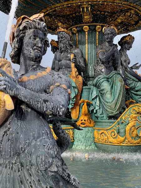 Detalhe Fonte Dos Mares Praça Concorde Paris França Fontaine Des — Fotografia de Stock