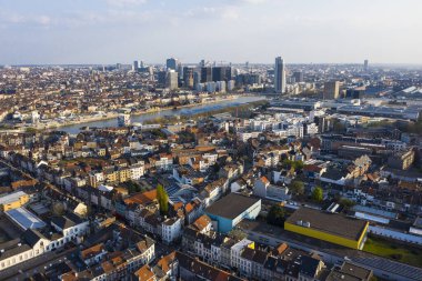 Brussels, Laeken, Belgium, April 8, 2020: Aerial view of Laeken street with tram rails clipart